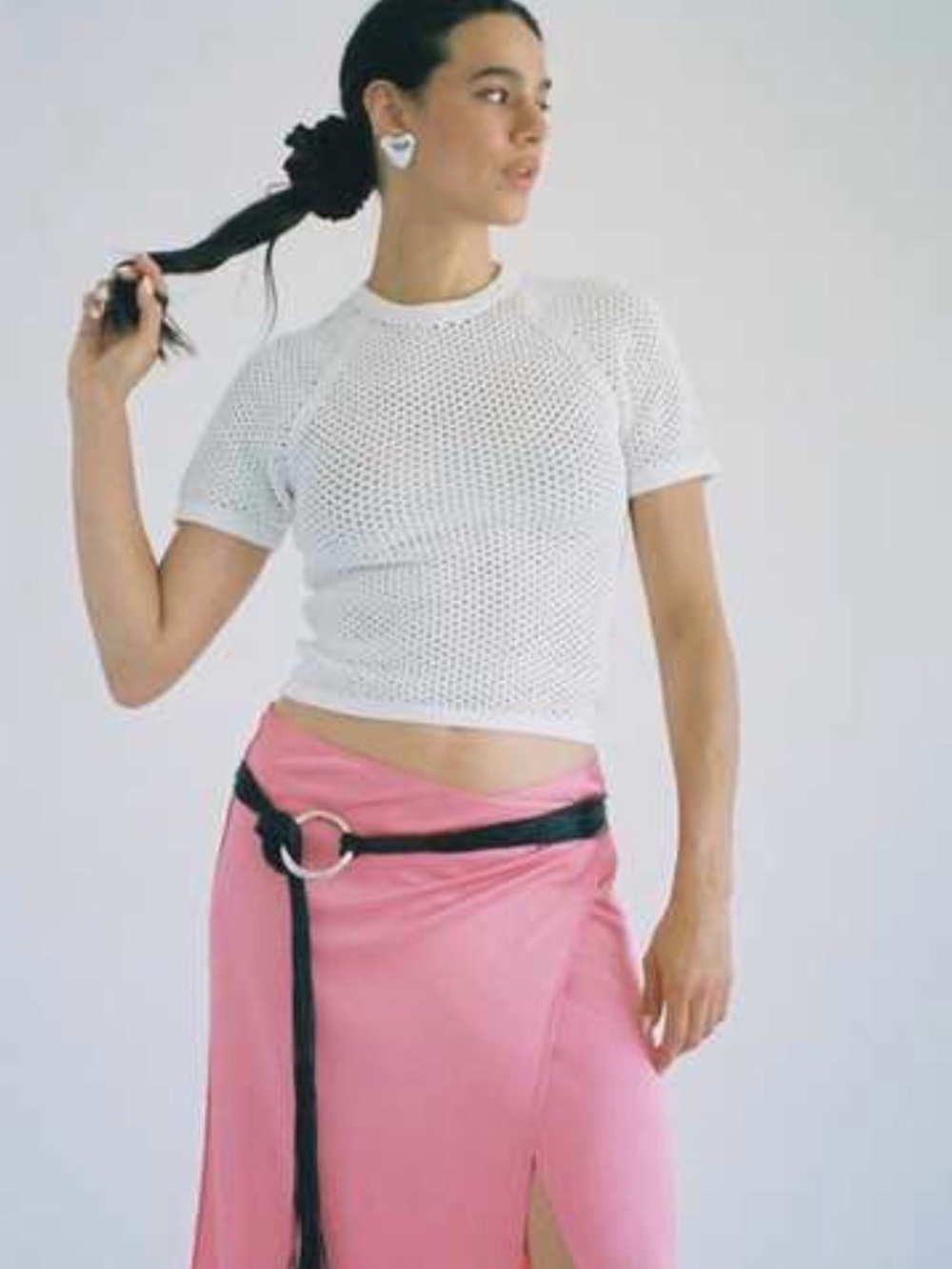 MOZDEH MATIN • Net tennis tee - open knit top white